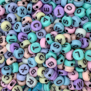 Alphabetic acrylic beads multicolour, set ca 500 pieces